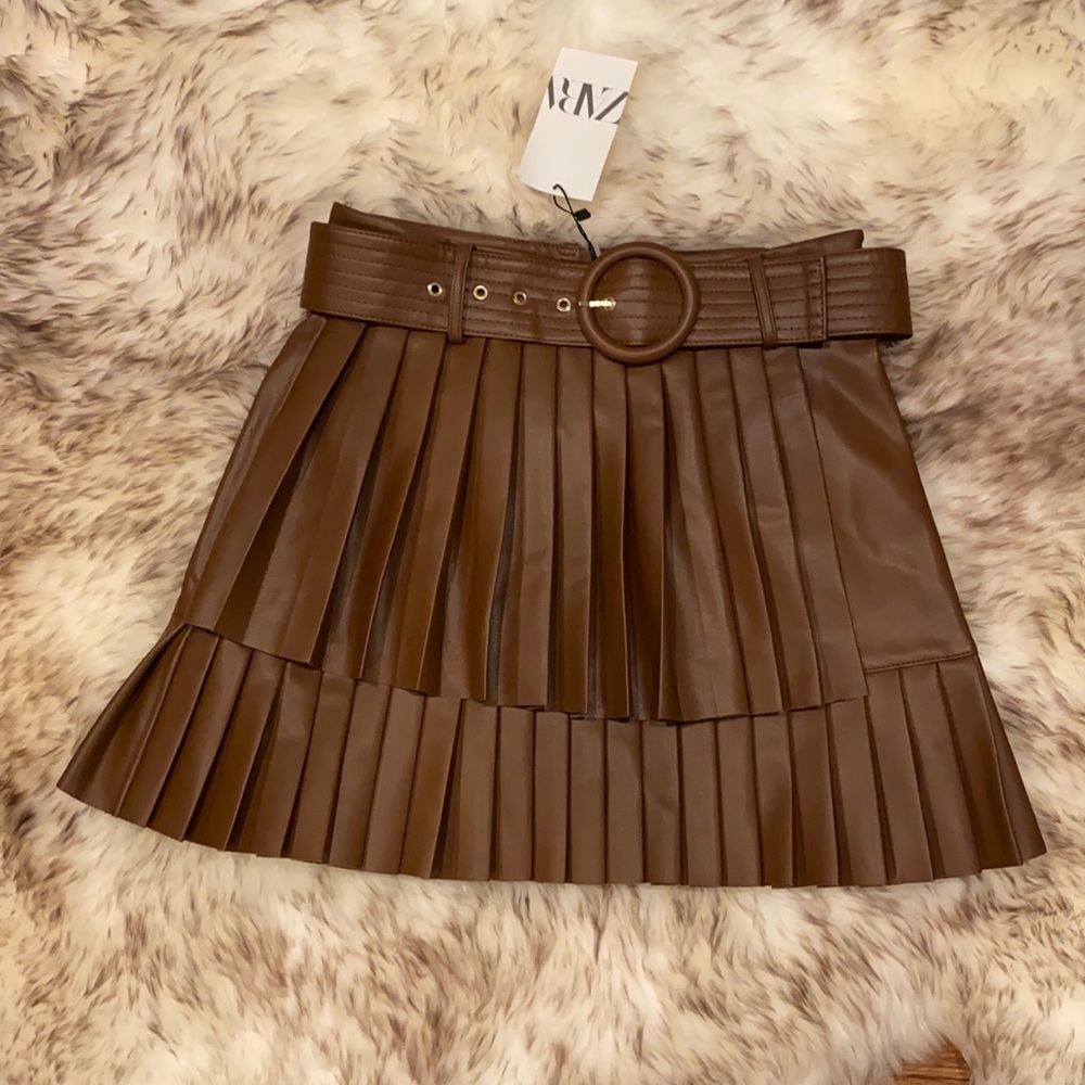 Zara Faux Leather Pleated Skirt